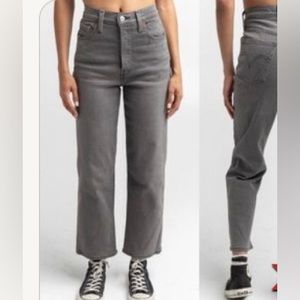 Levi’s high waisted straight ankle gray jeans